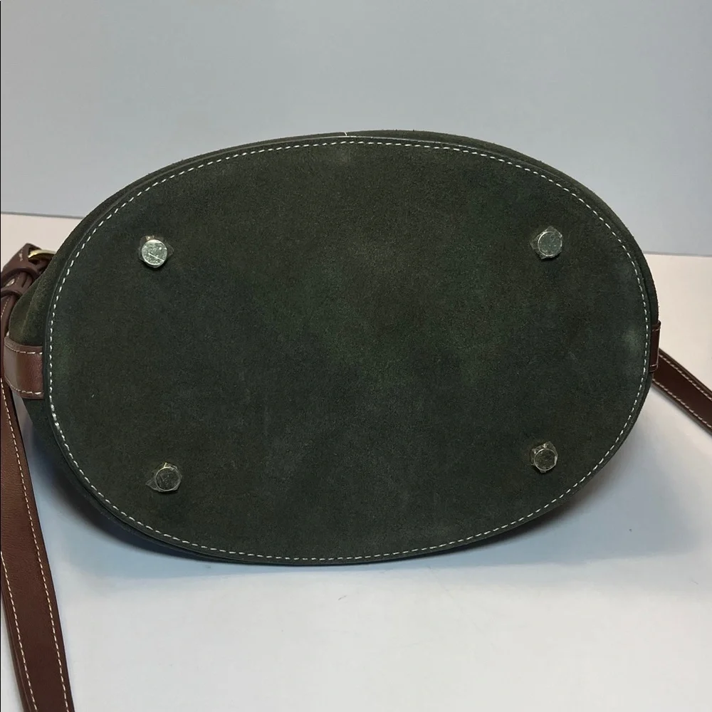J. McLaughlin Ariana Green Suede Bucket Bag, brown leather trim - Picture 6 of 7